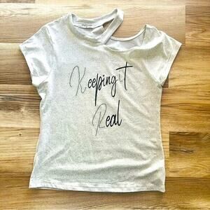 Nicole Fashion Women's Gray 'Keeping it Real' Medium Short Sleeve Top